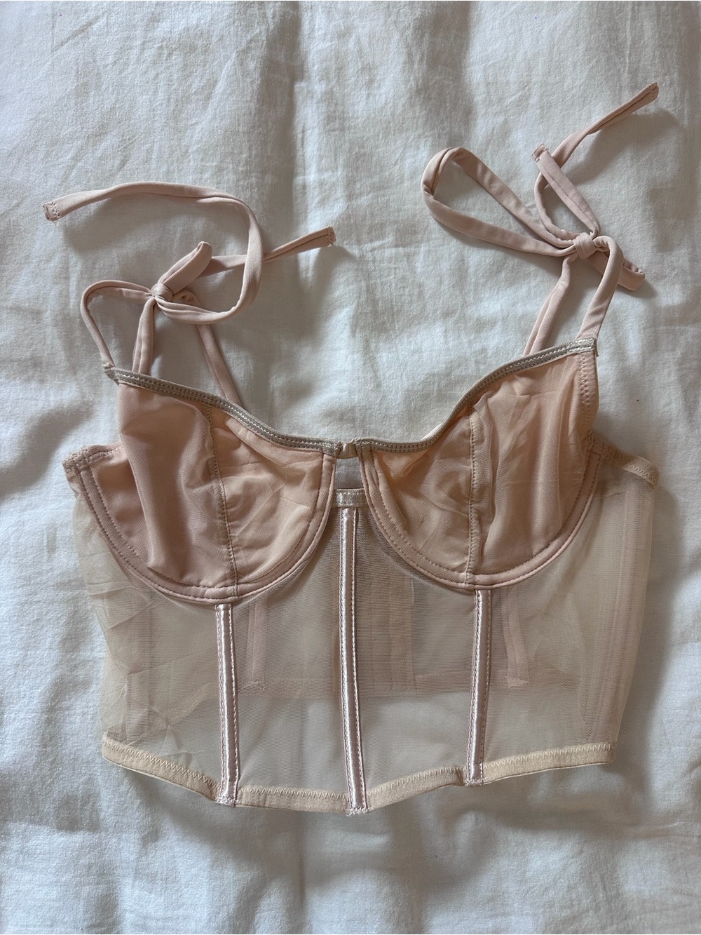 Nude mesh corset top